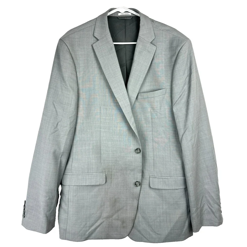 BAR III Suit Jacket Size 46L Light Gray Sharkskin Slim Fit Wool Blend FLAWS!